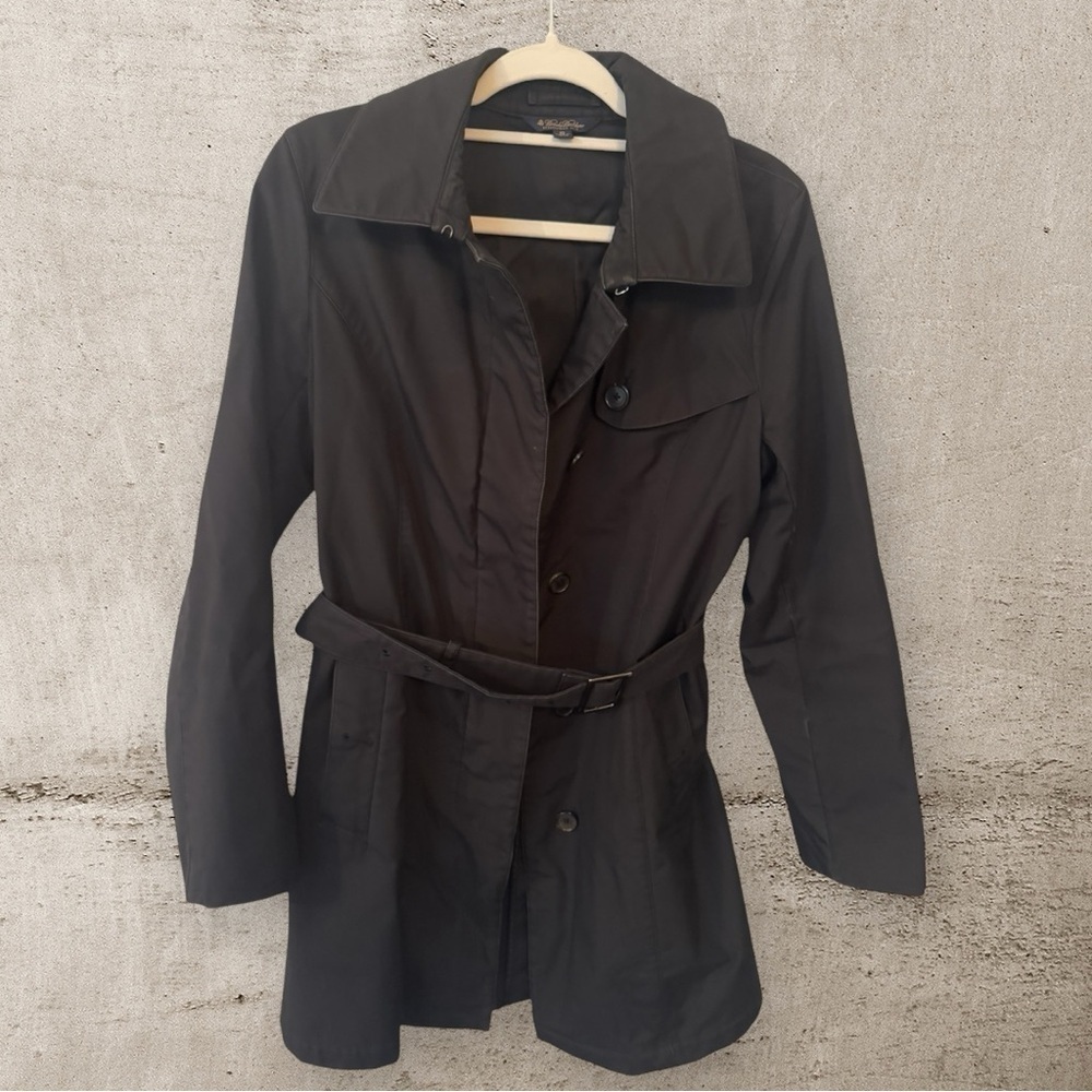 Brooks Brothers Black Tie Waist Trench Coat Classic Quiet Luxury Jacket 10